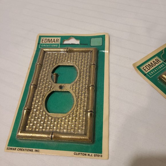 Vintage EDMAR Bamboo Weave Ornate Metal Single Gang Outlet Cover Wall Plate Set - Picture 6 of 7